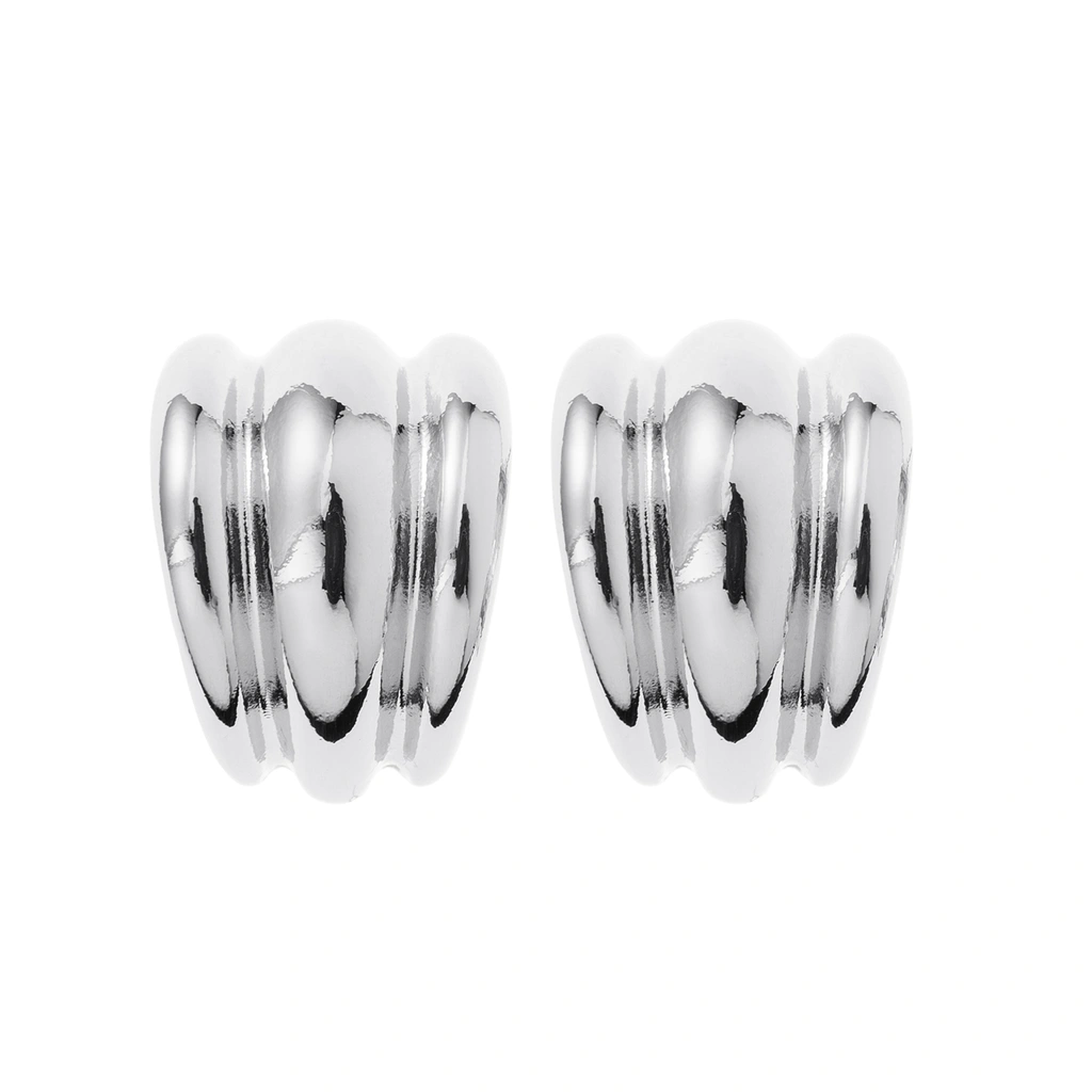 Silverfärgade örhängen, treradiga C-hoops - 2,5x2,5 cm