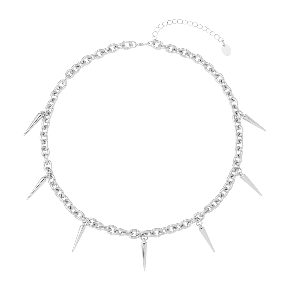 Silverfärgat halsband, grov länk med nitar - 42+7 cm