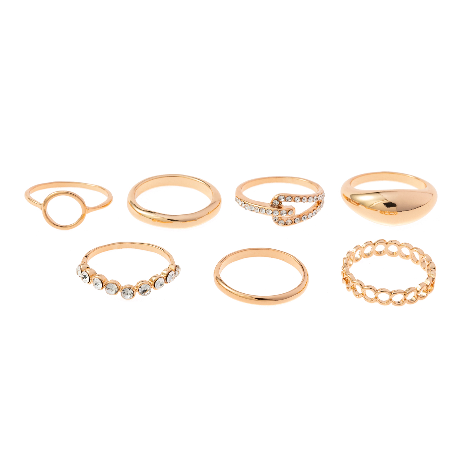 Guldfärgade ringar, 7-pack med glasstenar - Storlek 17