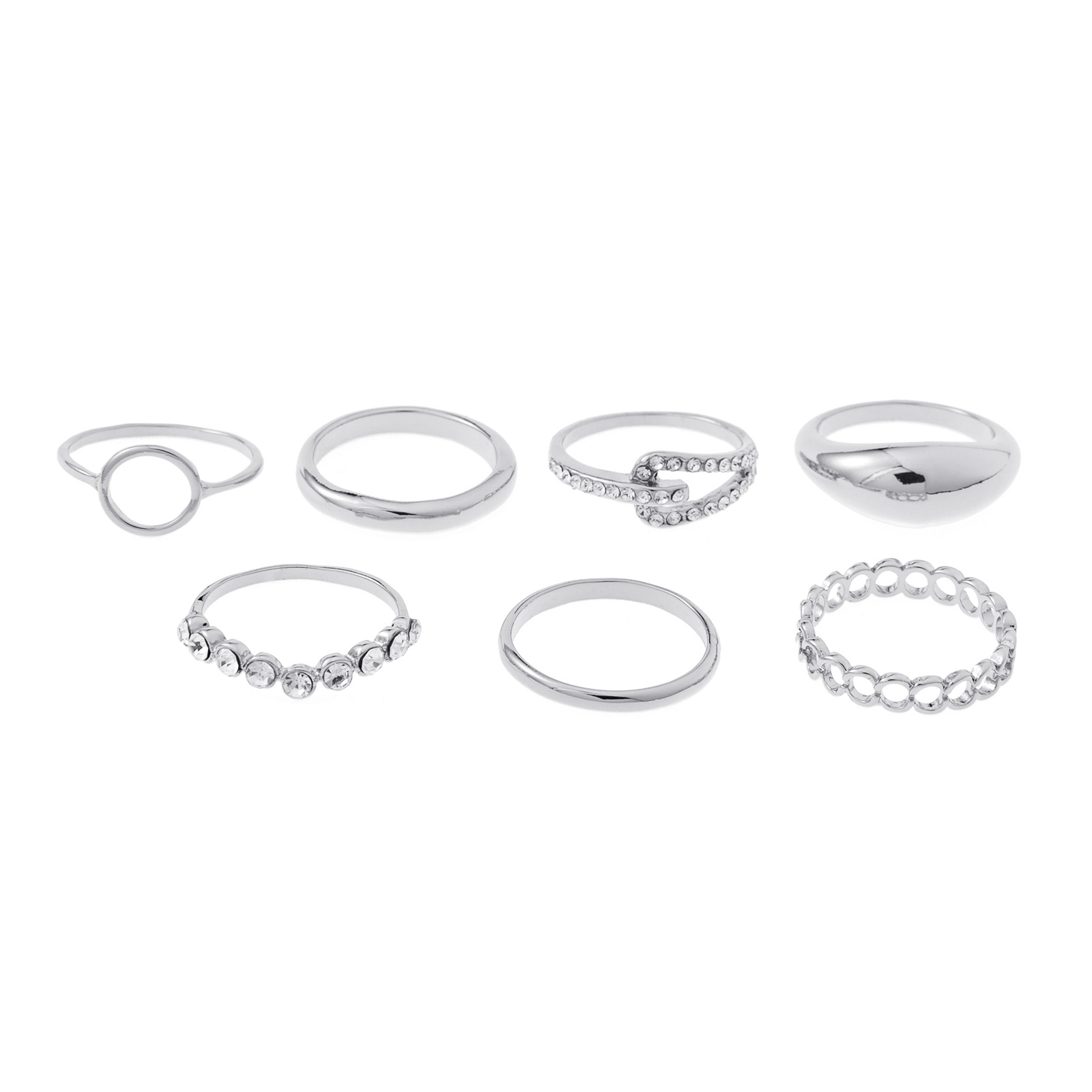 Silverfärgade ringar, 7-pack kedja och cirkel - Str 18