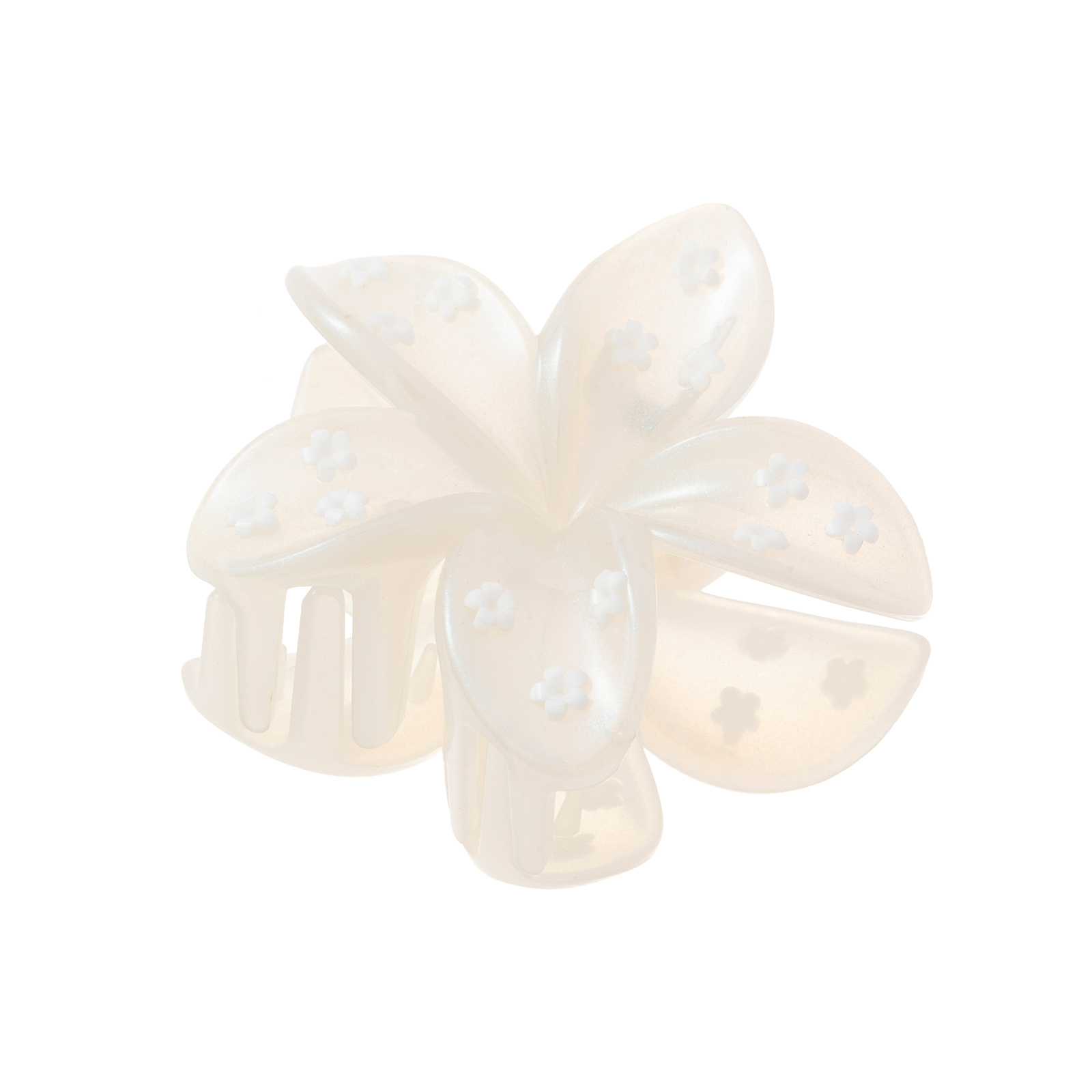 Offwhite hårklämma, blomma med blommönster - 8x8 cm