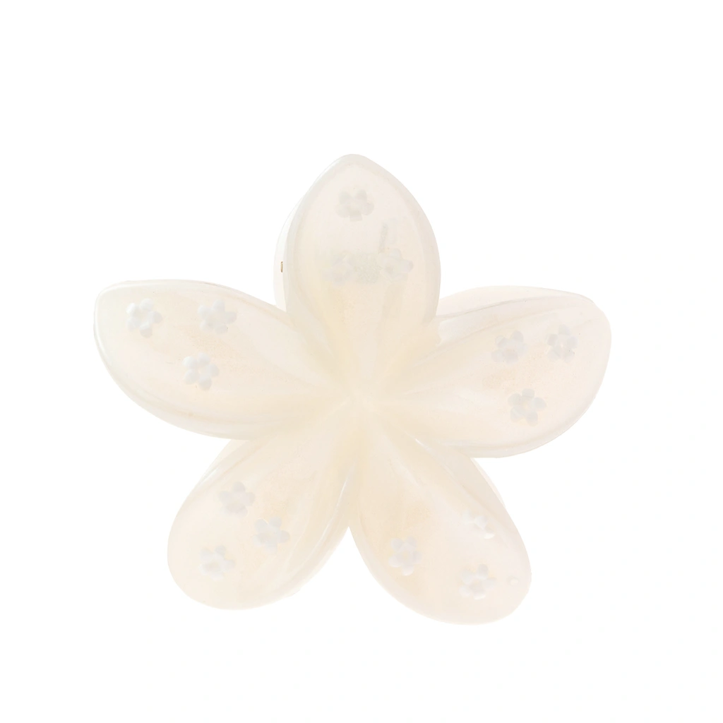 Offwhite hårklämma, blomma med blommönster - 8x8 cm
