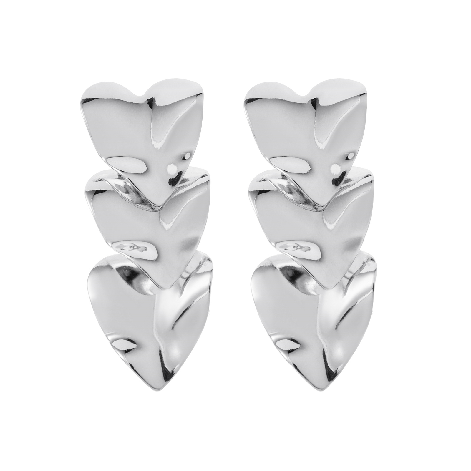 Silverfärgade örhängen, tre hängande hjärtan - 2,2x5 cm