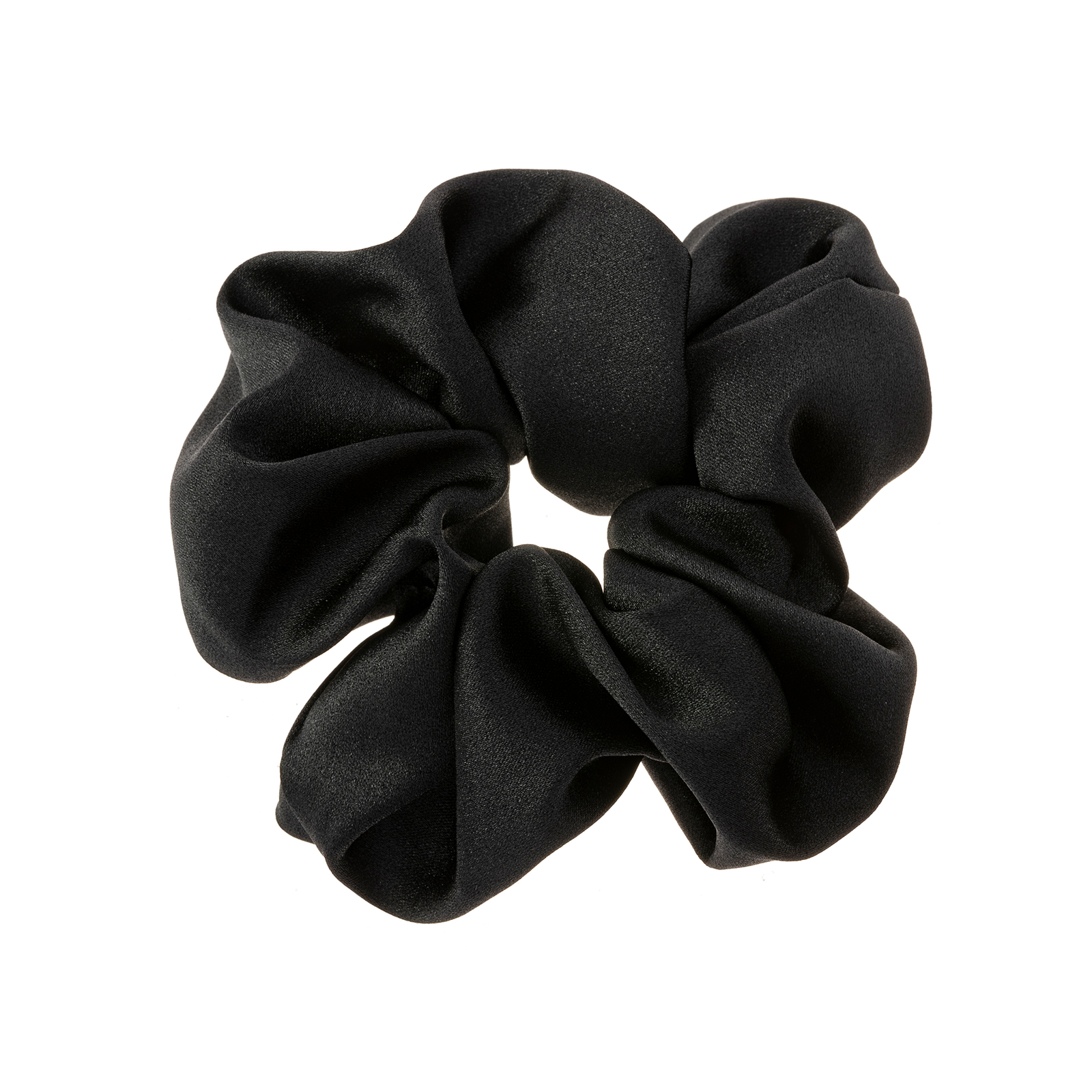 Svart hårsnodd, voluminös scrunchie i satin - 16cm