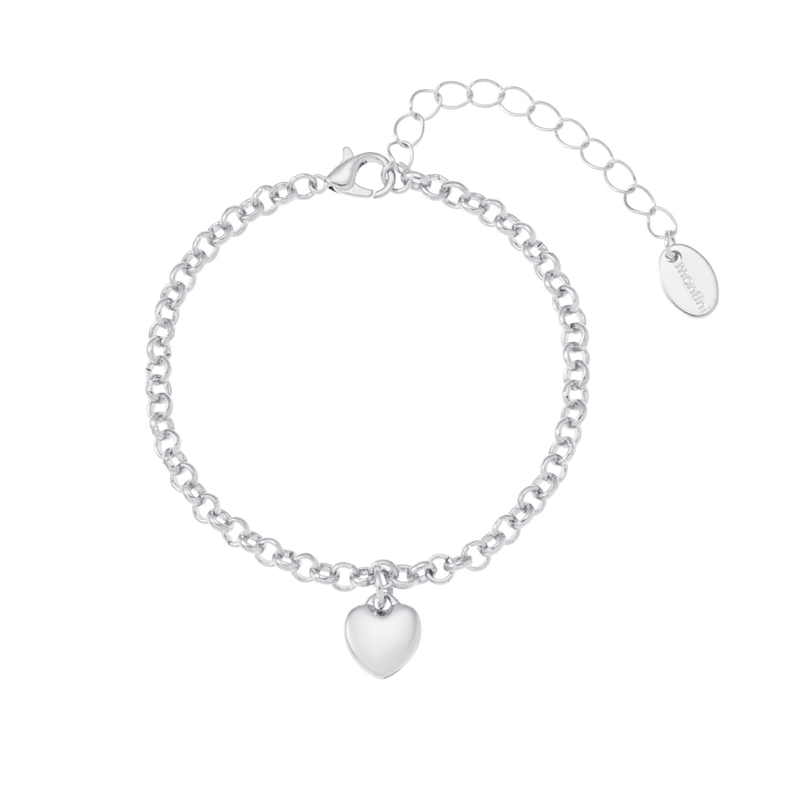 Silverfärgat armband, rundlänk med hjärta - 17+5 cm