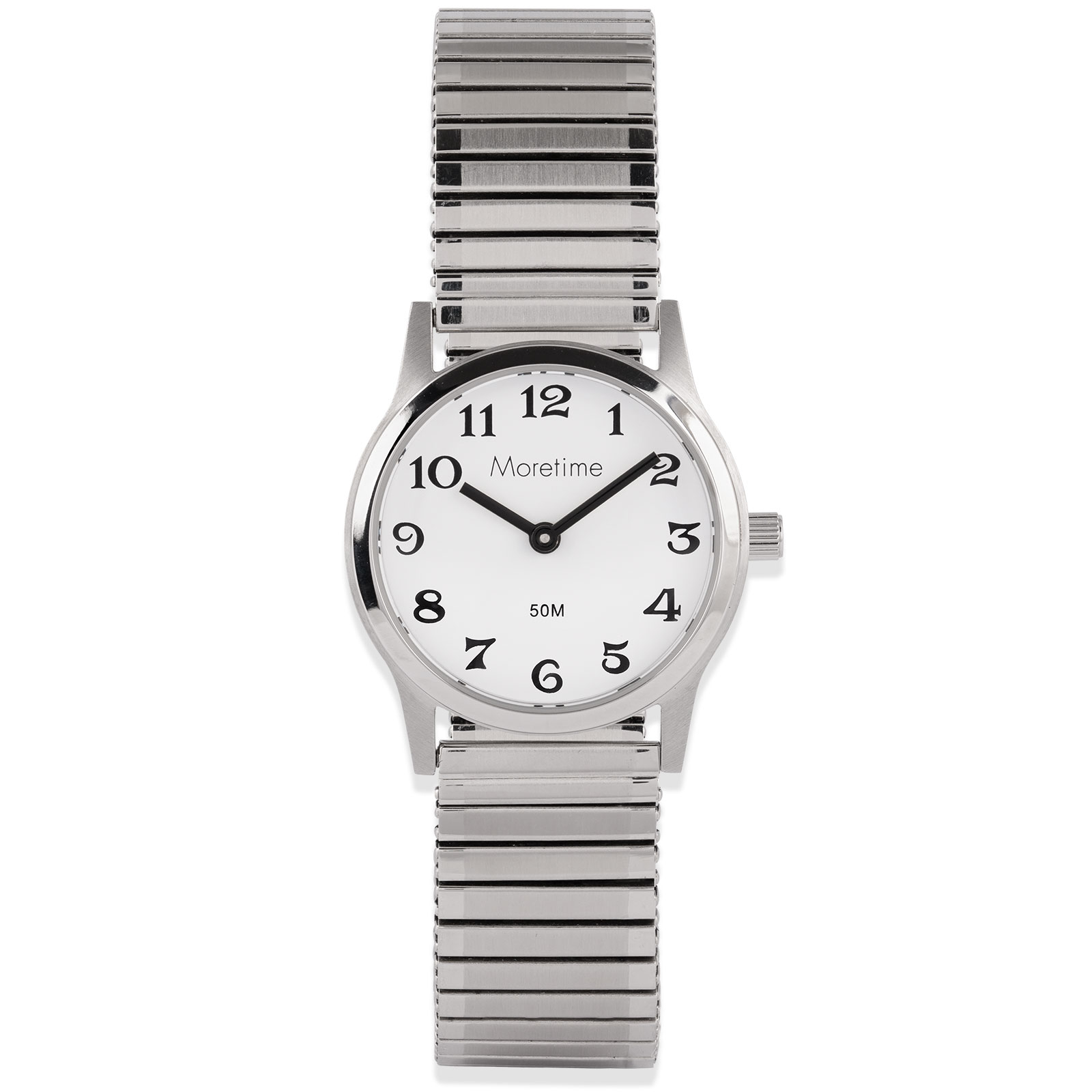 Moretime damklocka - flexband, silver/vit, 29 mm
