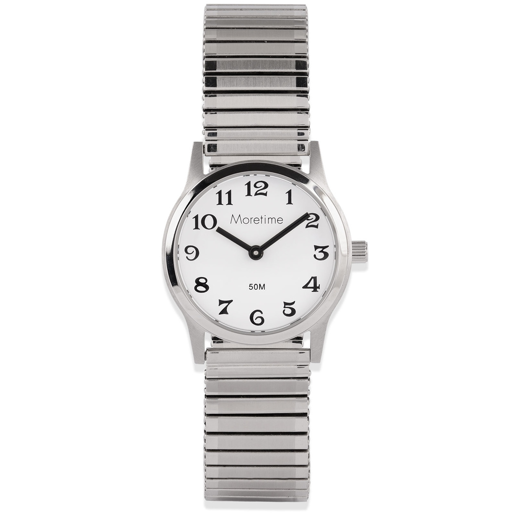 Moretime damklocka - flexband, silver/vit, 29 mm