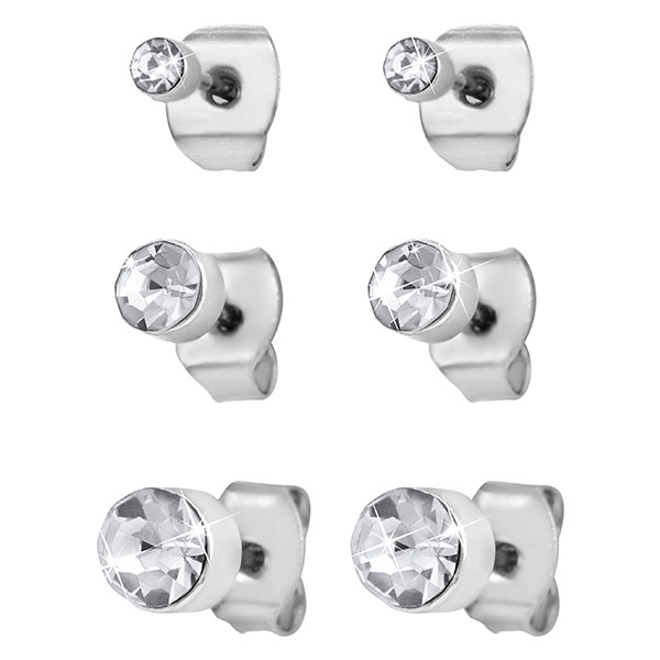 3-pack silverfärgade örhängen - studs