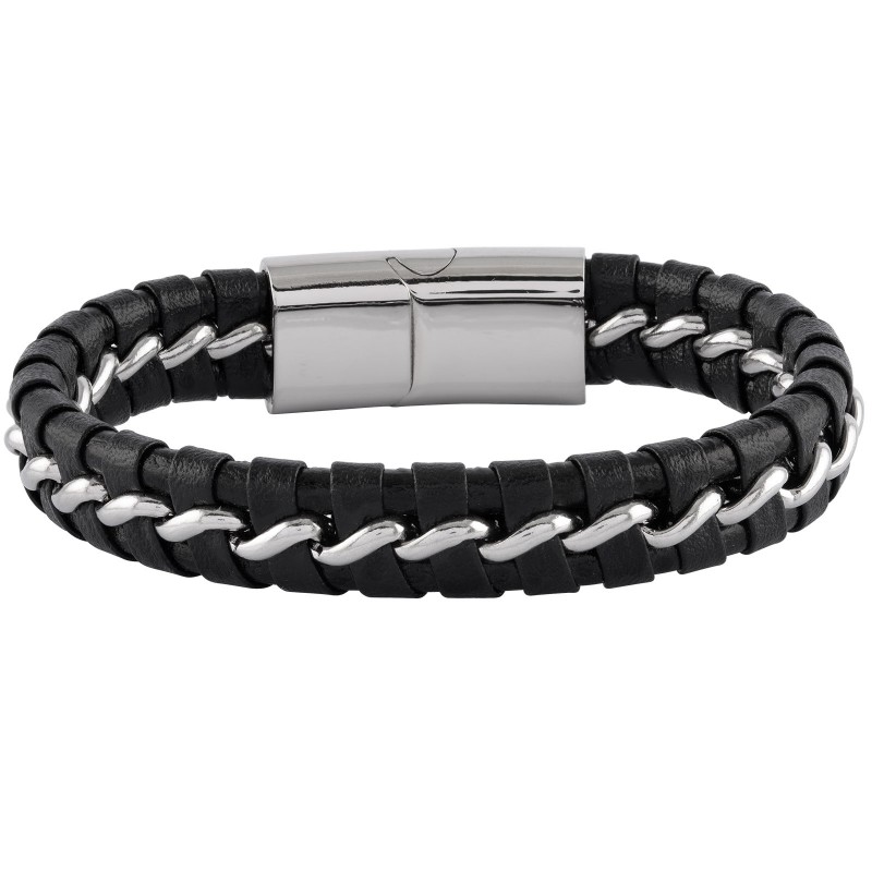 Armband i svart läder och stål - Herr