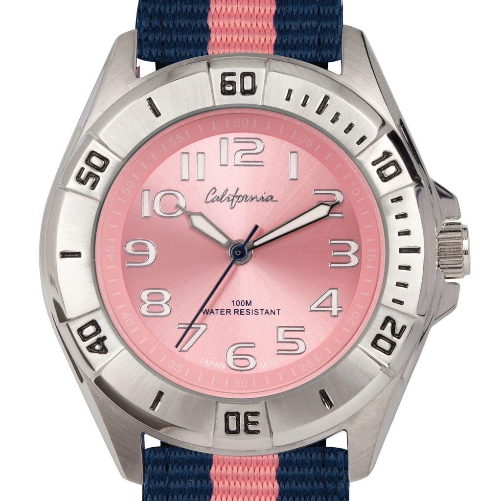 California barnklocka - nylonband, blå/rosa, 38 mm