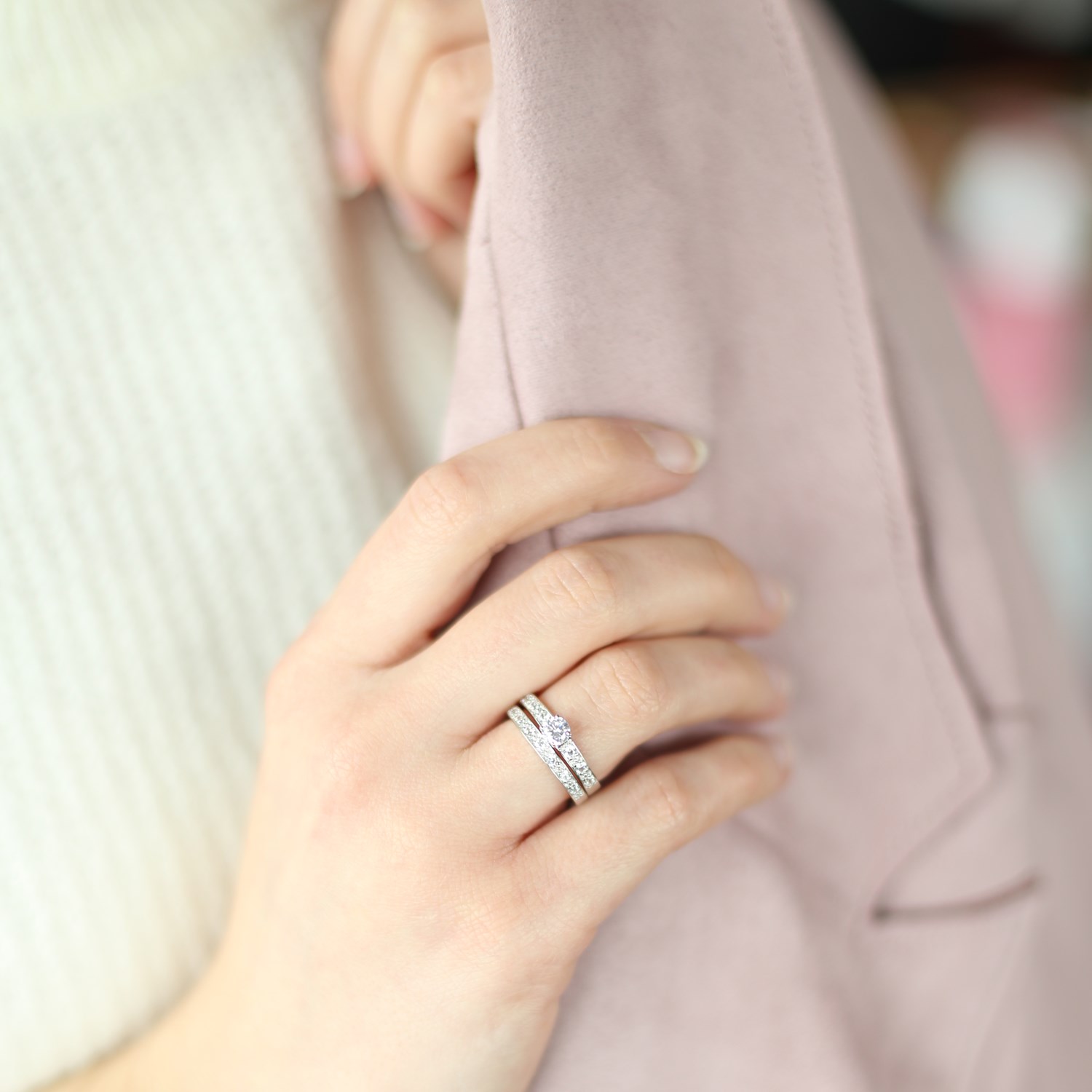 Dubbelring i Silver - vita Kubisk Zirkonia