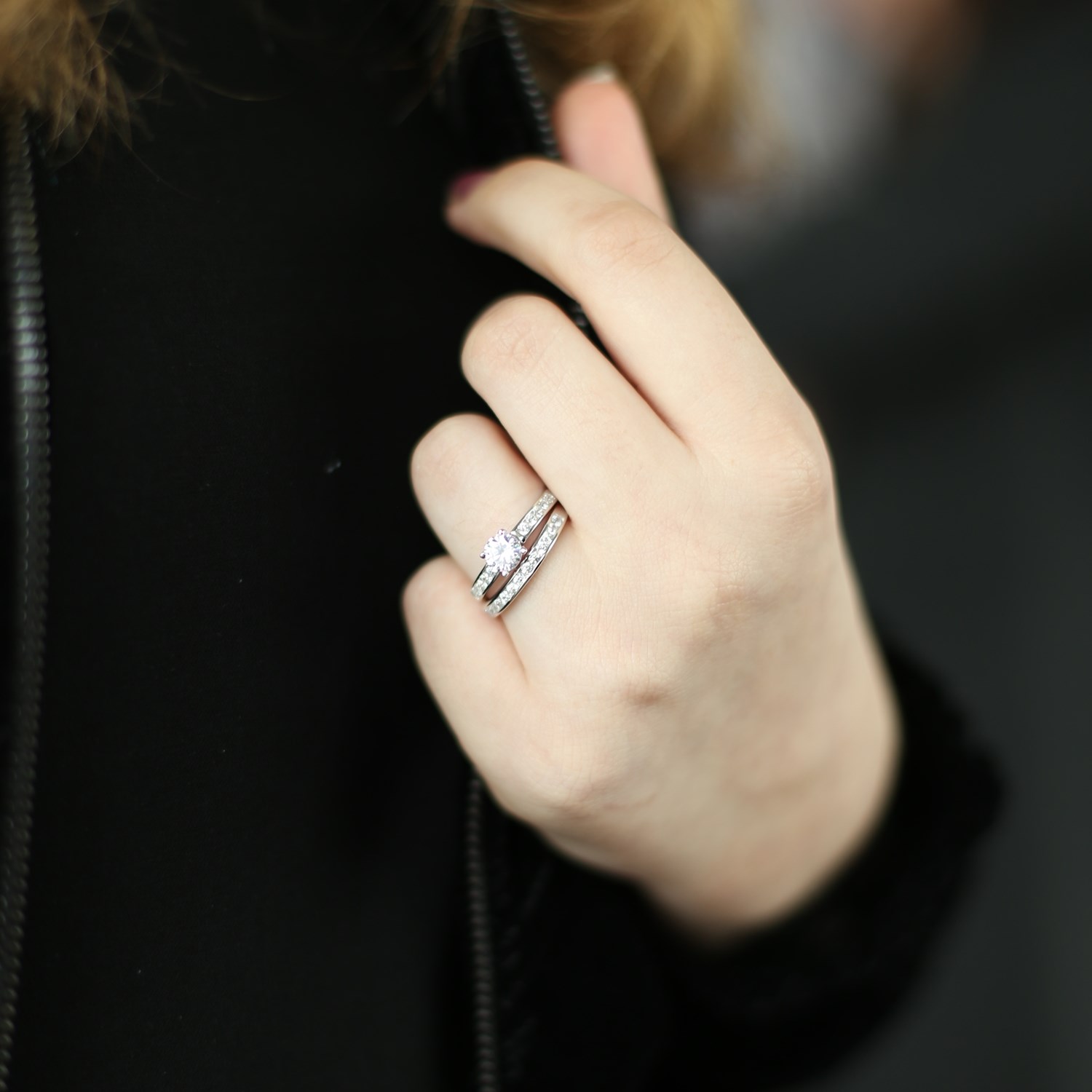 Dubbelring i Silver - Kubisk Zirkonia