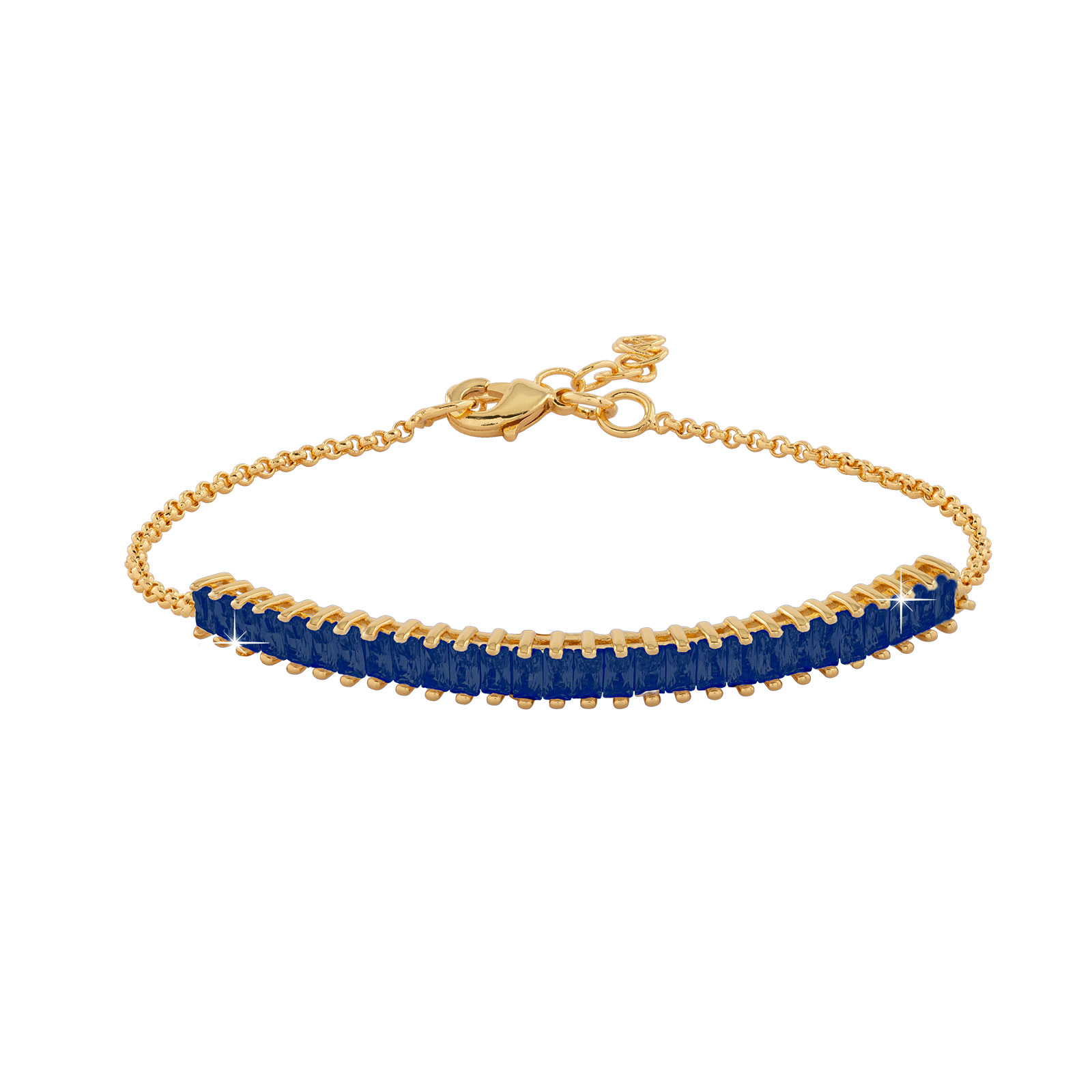 Guldpläterat armband med blå stenar