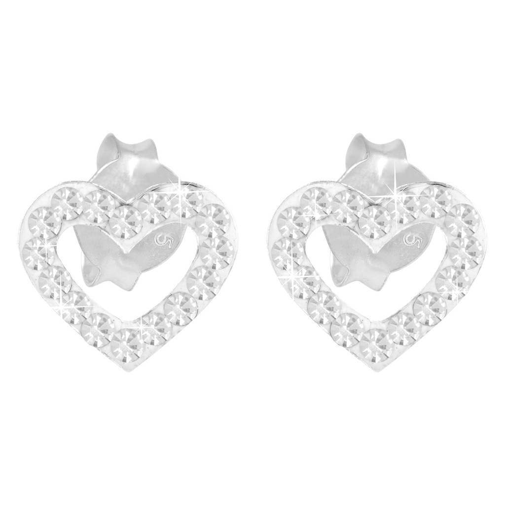 Silverörhängen för barn - studs, vita hjärtan, 10x12 mm