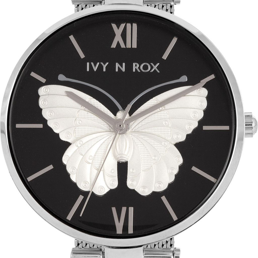 Ivy N Rox Monarch damklocka - metallband, silver/svart, 38 mm