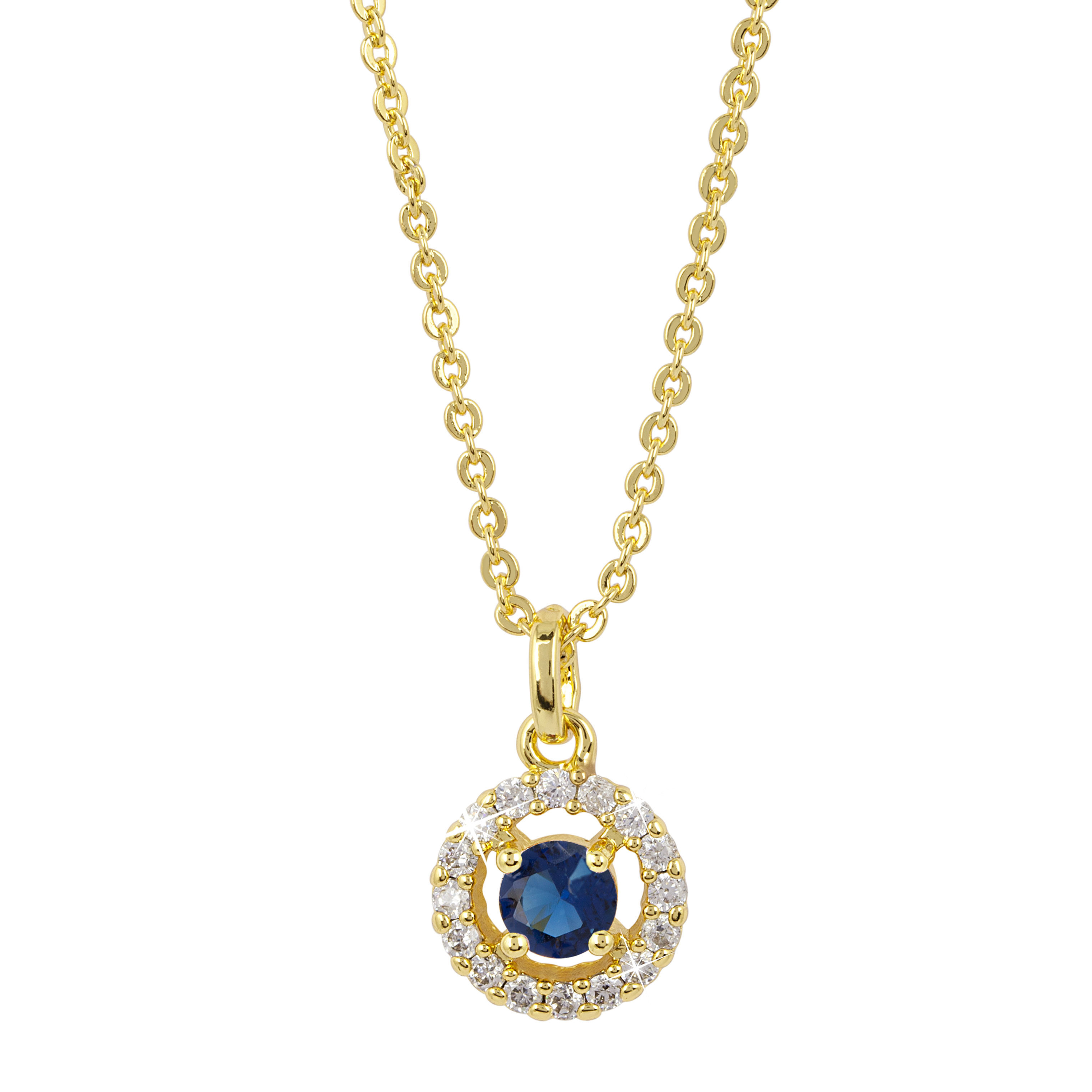Guldpläterat halsband - Berlock med blå och vita Kubisk Zirkonia