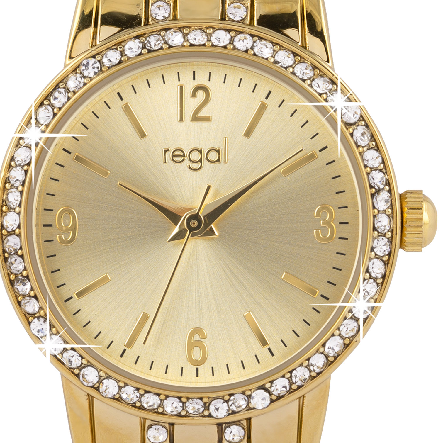 Regal damklocka - bling, metallänk guldton, 26mm