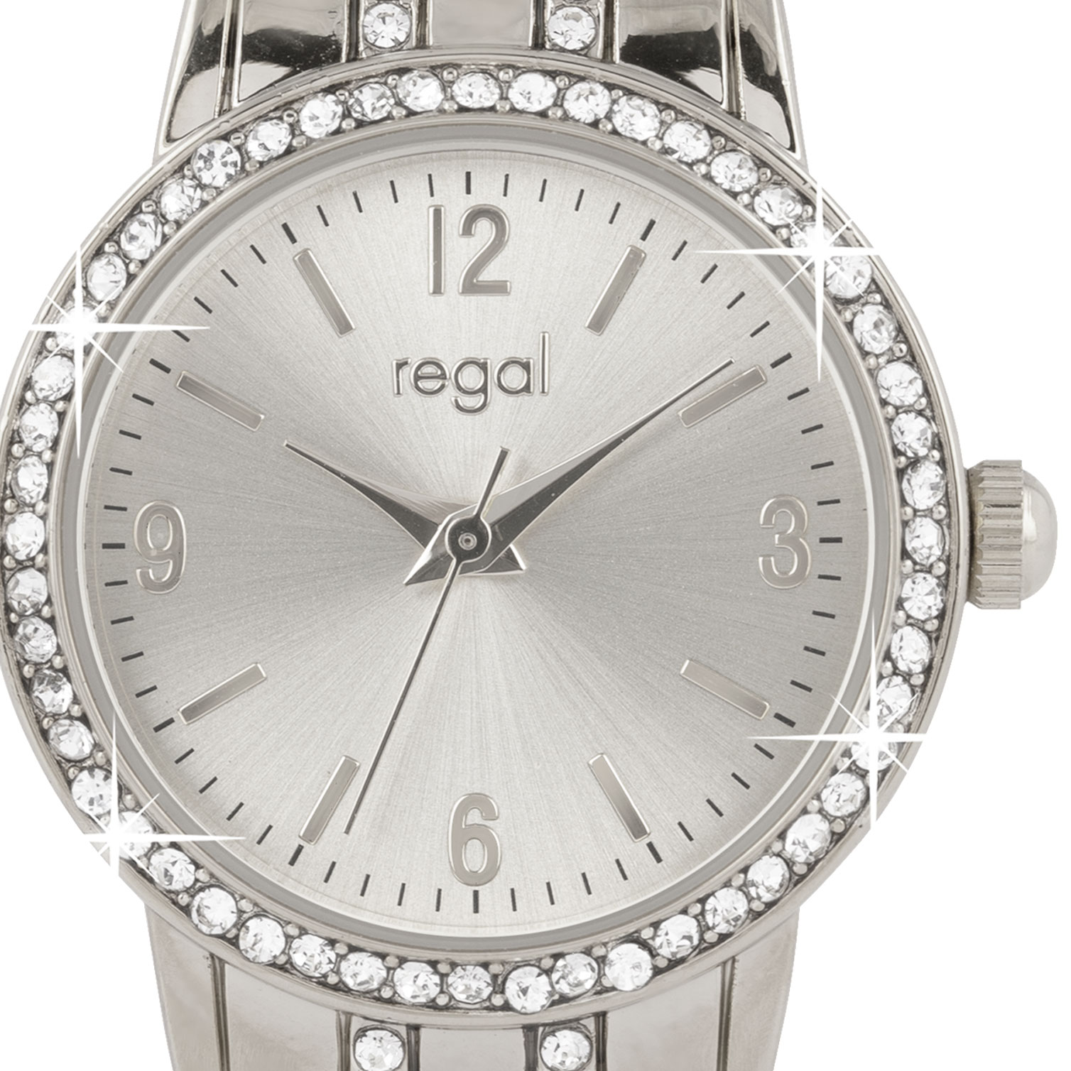 Regal damklocka - bling, metallänk silverton, 26mm